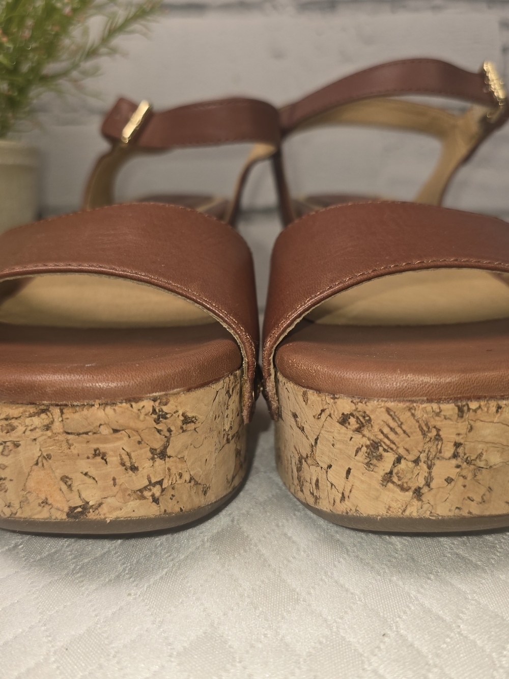 BUSSOLA MANSFIELD PLATFORM WEDGE SANDAL BROWN LEATHER CORK WOMENS 38 - Picture 10 of 14